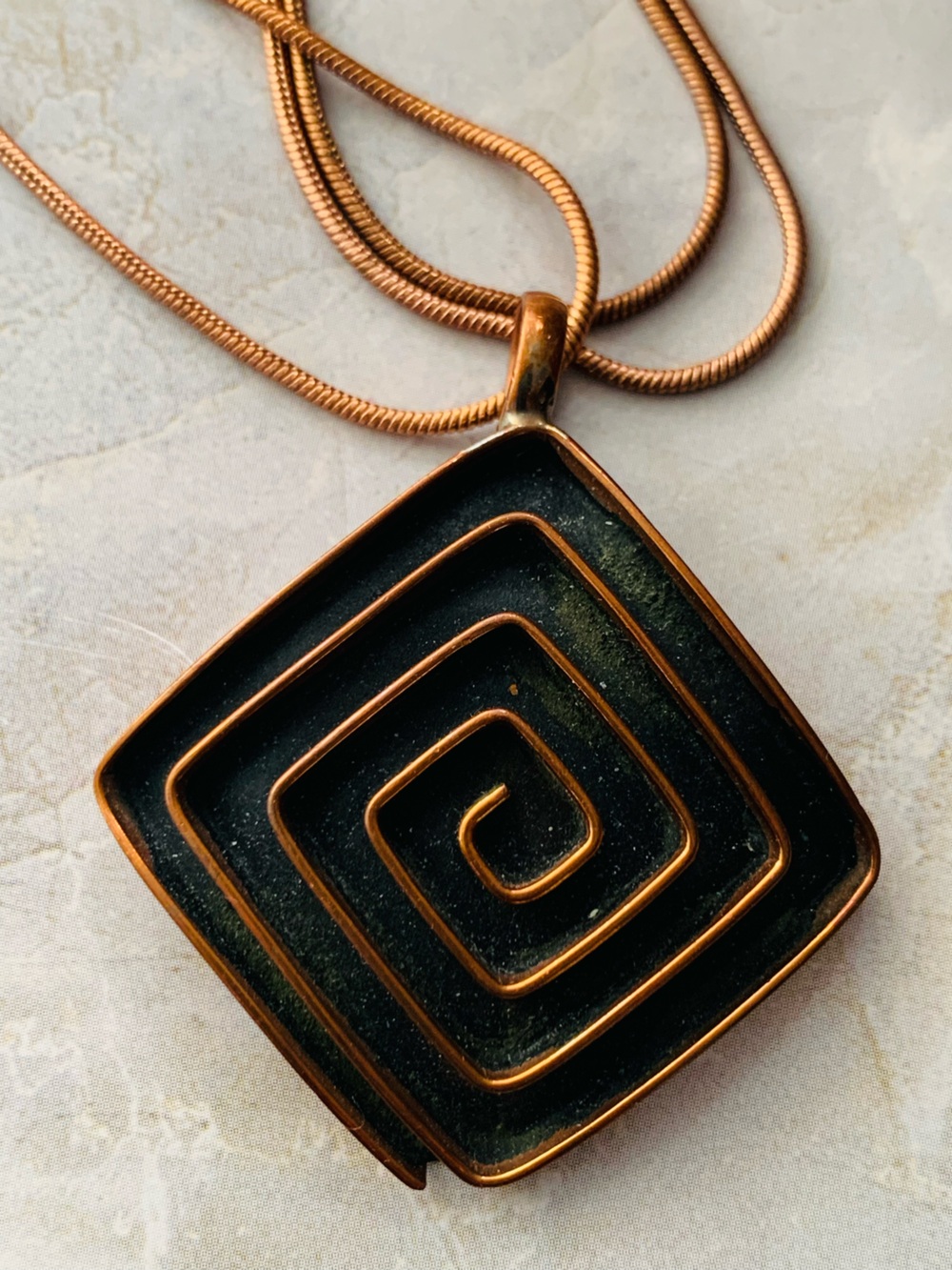 Copper Spiral Pendant Necklace Signed - Picture 5 of 6